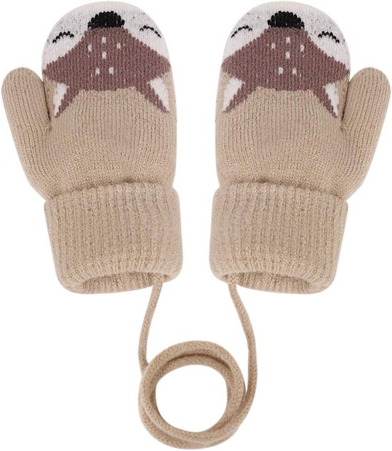YSXY Schattige wanten voor baby's en peuters, gebreide handschoenen voor 1, 2, 3, 4, 5, 6 jaar, jongens en meisjes, winter, warme gebreide handschoenen met koord, fleece binnenvoering, oranje