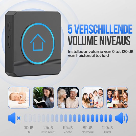 Strex Draadloze Deurbel - Ontvanger op Netstroom - 300m Bereik - 60 Melodieën - Draadloos - Waterbestendig - Zwart — afbeelding 3