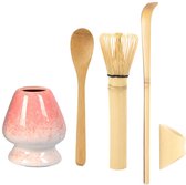 Matcha set-Matcha Klopper-Set van 4-Bamboe-matcha kom-11cm-Traditionele lepel (thee) - theelepeltje - roerrek - perfecte bamboe matcha set-roze