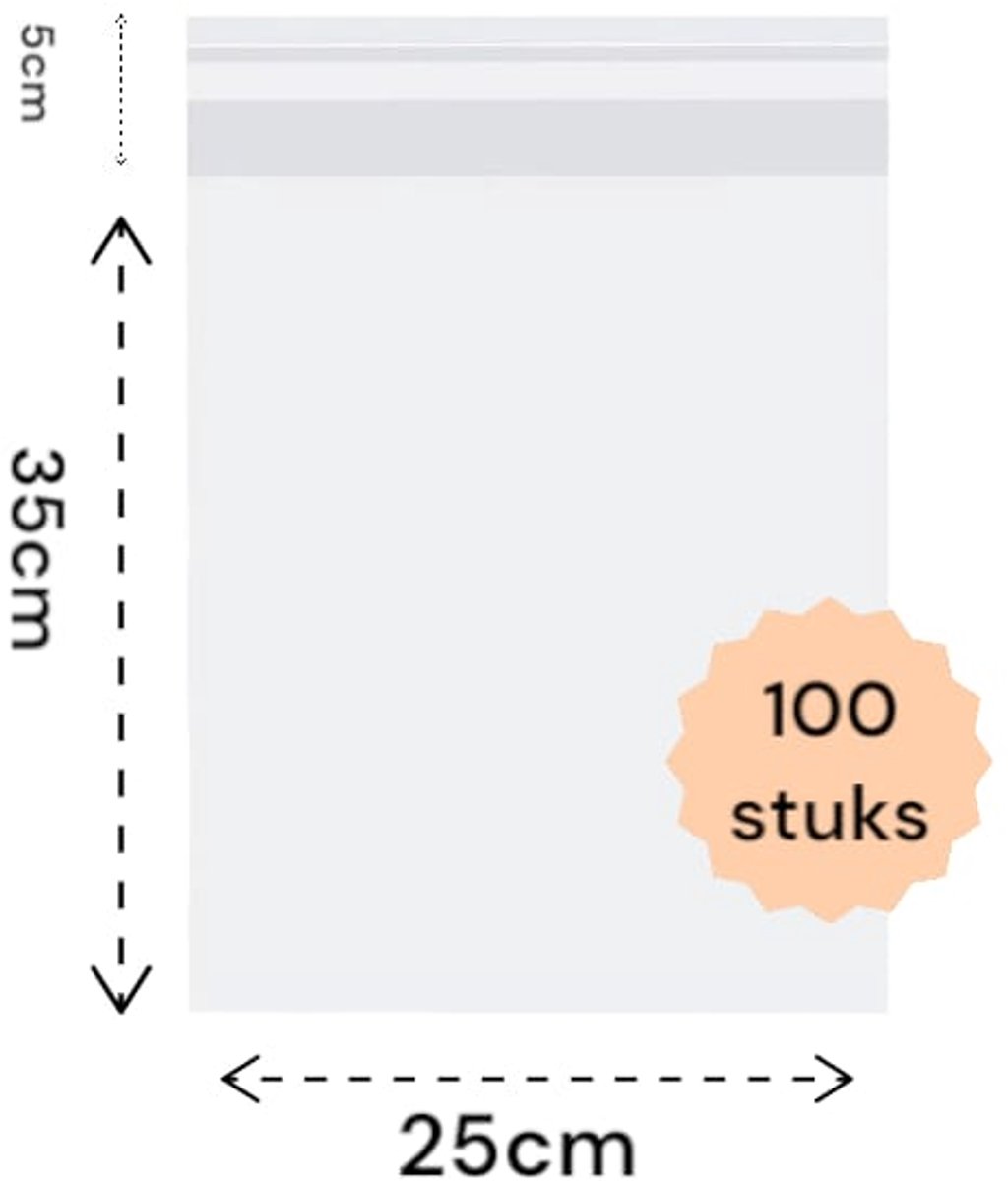 Plastic Zakje Transparant Met Plak Strip 25x35 cm (inclusief kleefstrook) - 100 transparante zakken met kleefstrip - Partij Zelfklevende Seal Zakken - OPP Plastic - Cellofaan Zakken