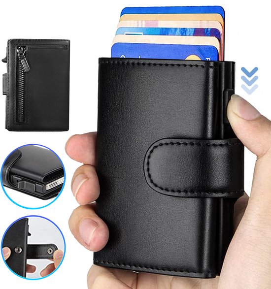 IBETTERTEC - Heren Portemonnee - Card Holder Portemonnee - Mini Portemonnee voor Heren & Dames -Kerstcadeau - Kredietkaartenhoesje - Slanke Portemonnee met Muntvak -Zwart