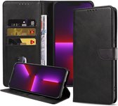 Geschikt voor iPhone 13 Pro Max Telefoonhoesje Kunstleer met Magnetisch lipje en Pasjeshouder Book Case met Klepje - Zwart - Smartphonica geschikt voor iPhone 13 Pro Max