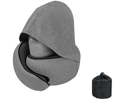 Nekkussen met capuchon - Flexibele pasvorm rond de nek - Samendrukbaar en opvouwbaar - Inclusief opbergzakje - Geschikt voor op reis en thuisgebruik - Perfect om op de bank te loungen, tv te kijken of te lezen - Lichtgrijs