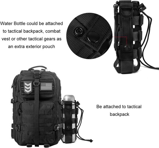Tactische waterfles pouch - Flessenhouder - Waterfleshouder - Waterdichte waterkoker tas houder - Bergsportaccessoires - Verstelbare - Water flessenzakken - Waterfles houder tas met trekkoord - Voor wandelen camping reizen sport - Zwart — afbeelding 2