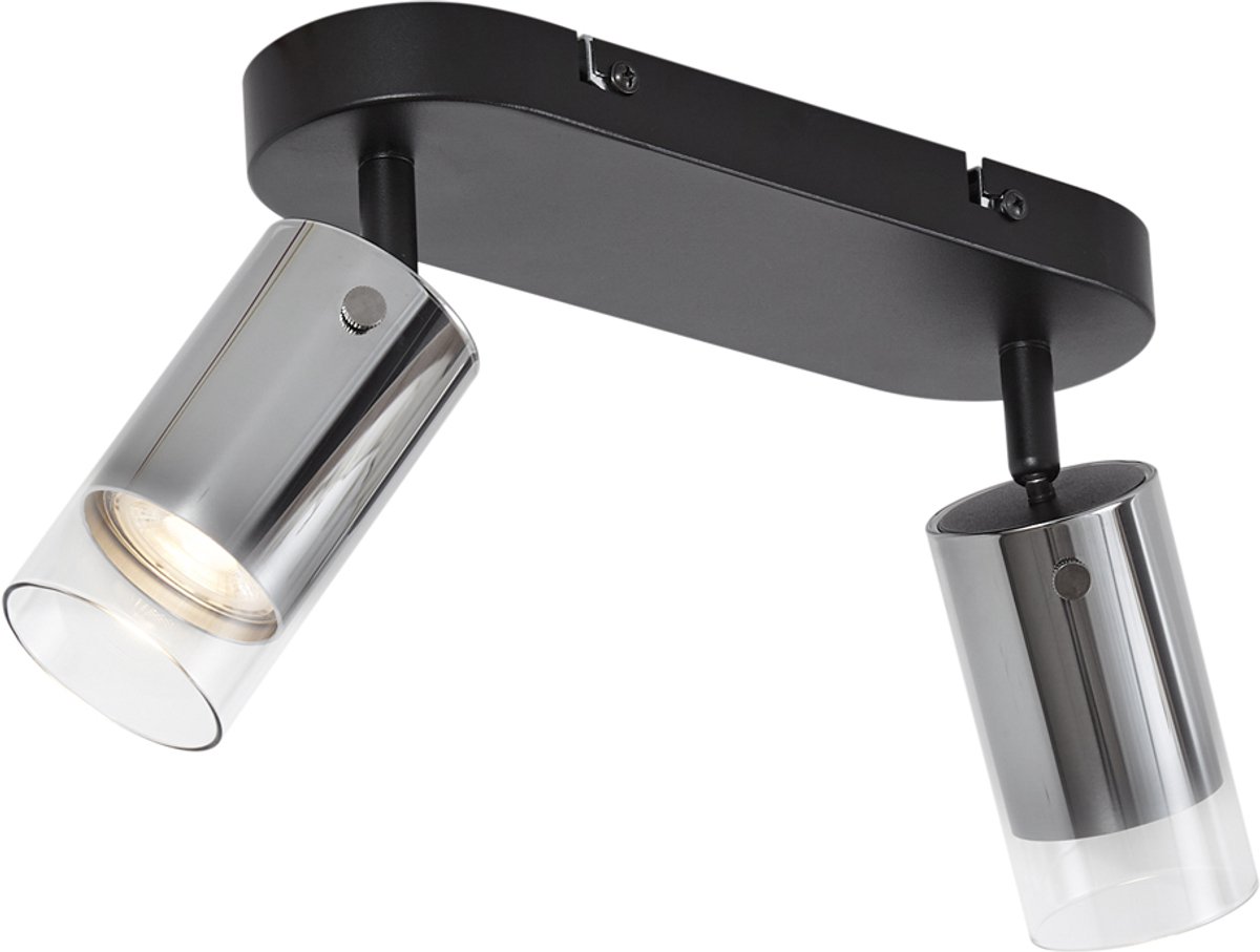 QAZQA drain - Moderne Plafondspot | Spotje | Opbouwspot - 2 lichts - L 26 cm - Gunmetal - 