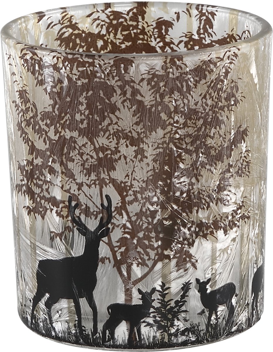 PTMD Yoah windlicht met rendier tafereel - H20x Ø12 cm. - Glas - Koper-
