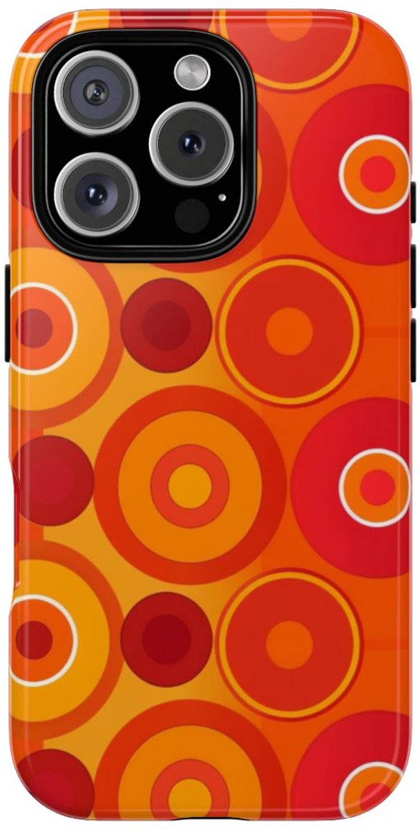 Oranje en Rode Cirkels met Glanzend Effect – Telefoonhoesje Geschikt voor iPhone 16 Pro