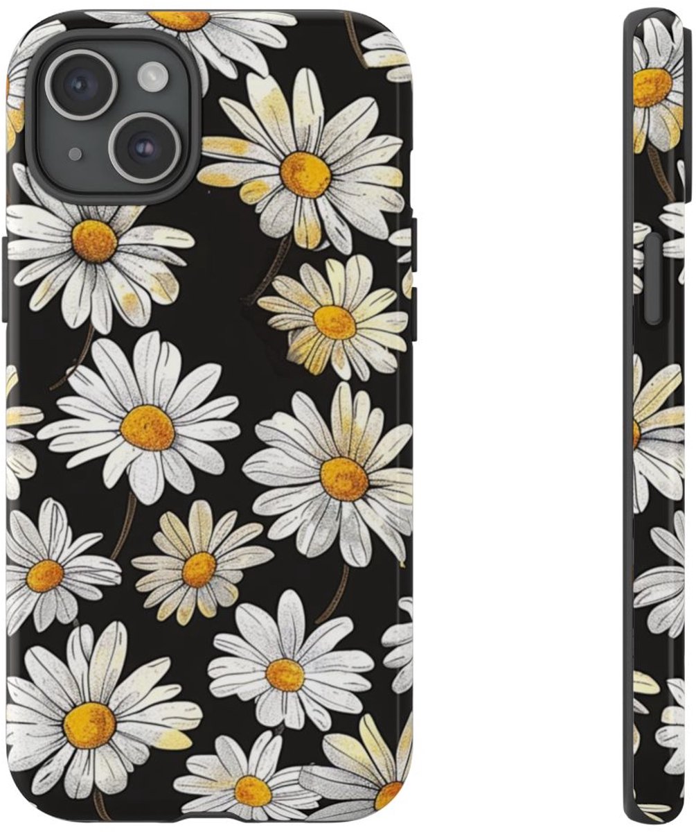 Witte Madeliefjespatroon – Telefoonhoesje Geschikt voor iPhone 15 Plus