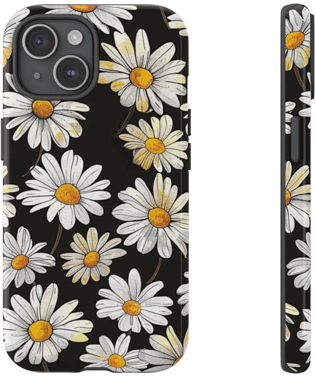 Witte Madeliefjespatroon – Telefoonhoesje Geschikt voor iPhone 15