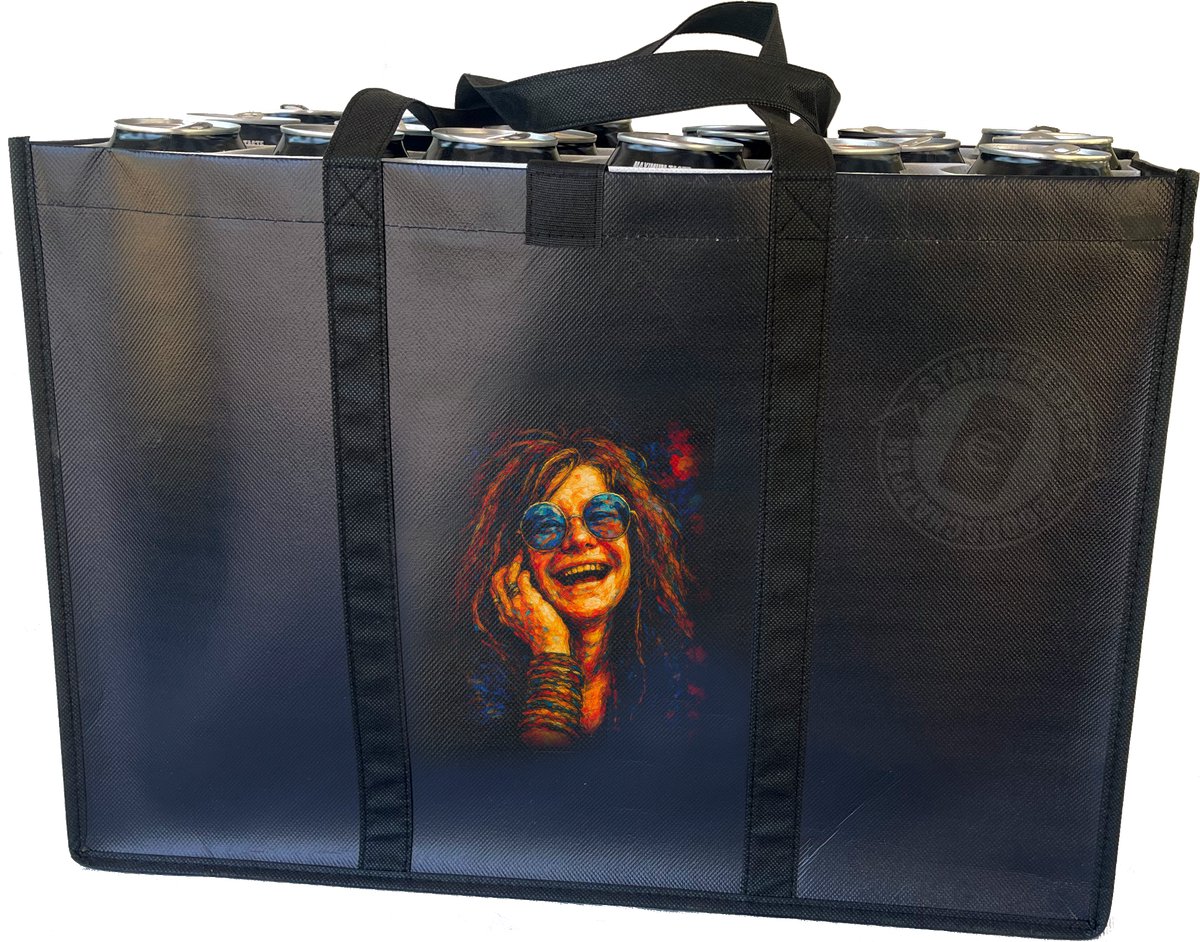 Janis Joplin –Combiset Statiegeldtas - boodschappentas + 2 koelementen met eerbetoon aan iconische artiesten – met handig klittebandsysteem