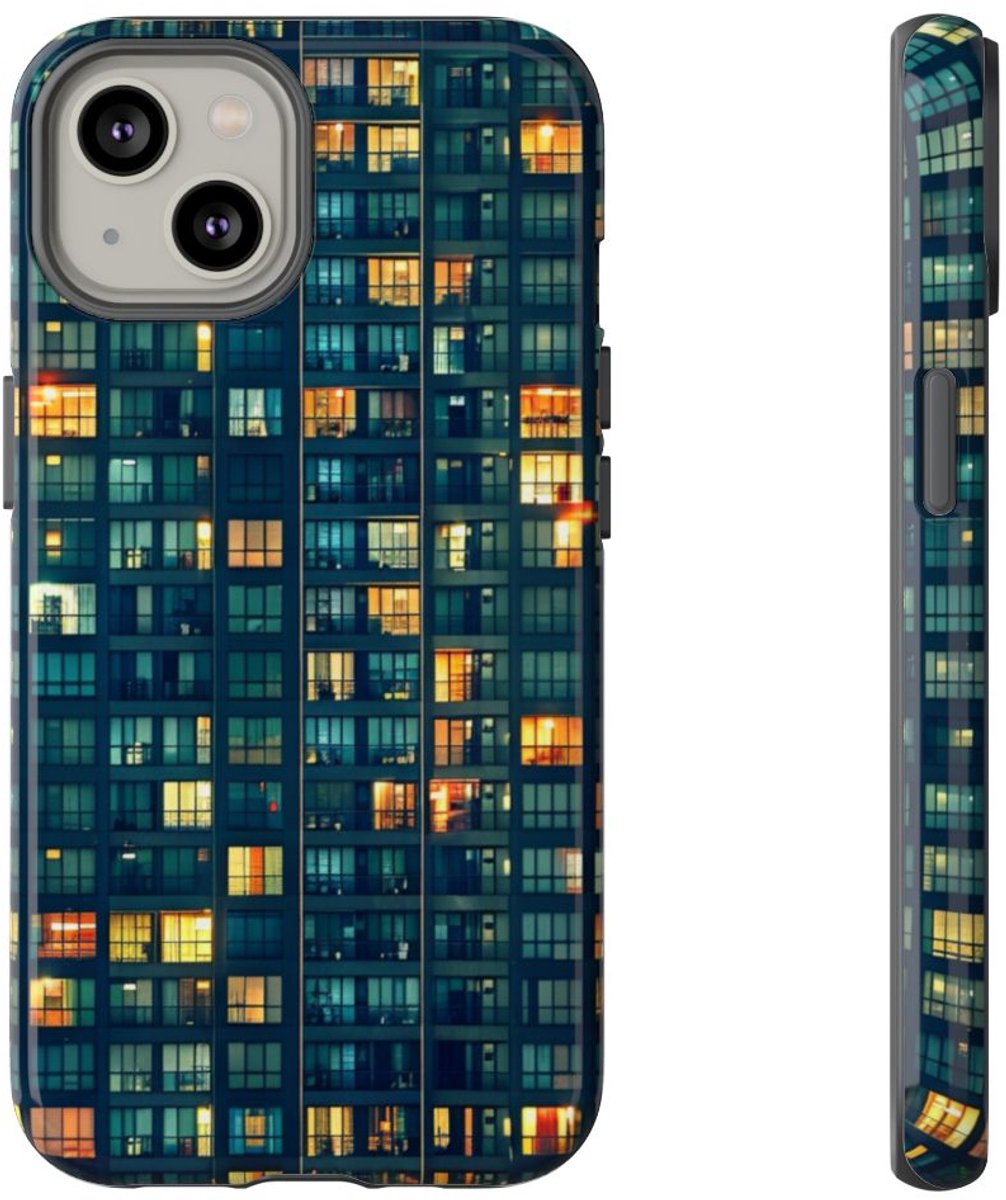 Verlichte Ramen van Wolkenkrabber bij Nacht – Telefoonhoesje Geschikt voor iPhone 14