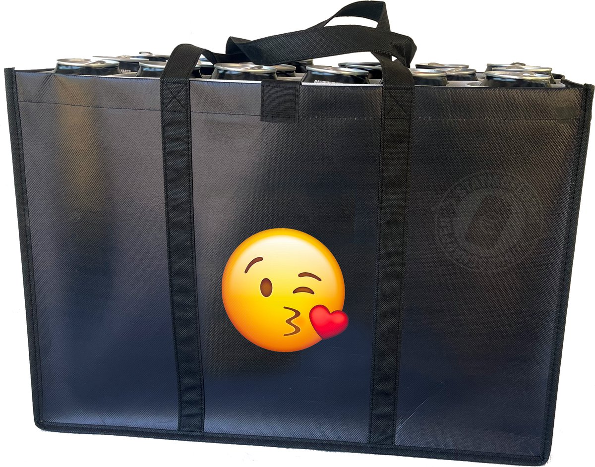 Blow kiss –Combiset Statiegeldtas - boodschappentas + 2 koelementen met een leuke emoji – met handig klittebandsysteem