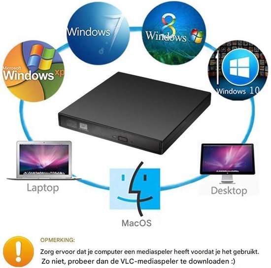 Externe DVD Speler - COMBO CD Brander - USB Plug & Play - Compatibel met CD, DVD, MP3 - Voor Laptop & PC - Zwart - Compact Formaat - 1 Stuk — afbeelding 4