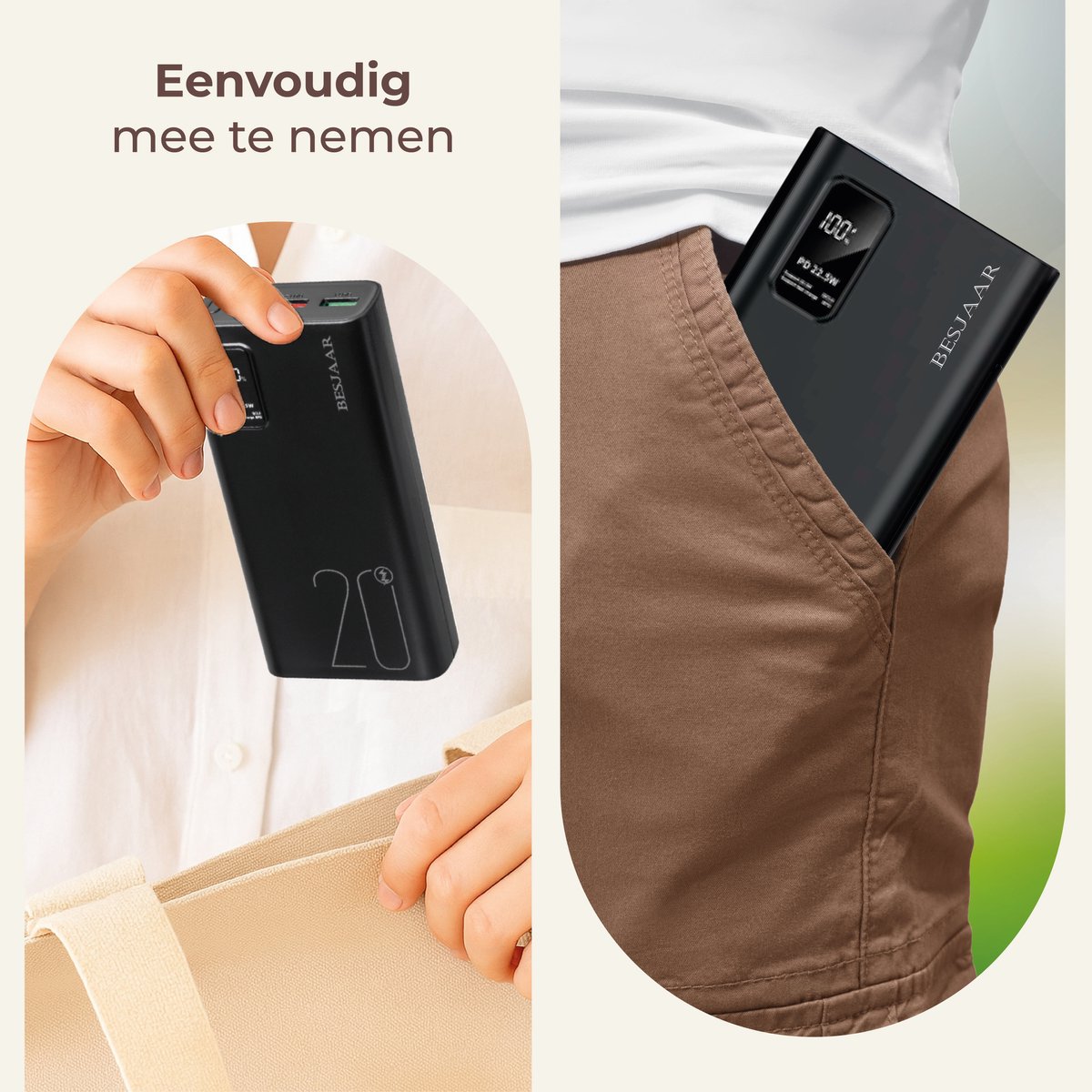 Powerbank 20000 mAh – 22.5W Ultra Snellader - USB-A/USB-C - LED Indicatie - Universele Powerbanks Geschikt voor iOS/Android - Zwart van Besjaar — cadeau in Gadgets - foto 8