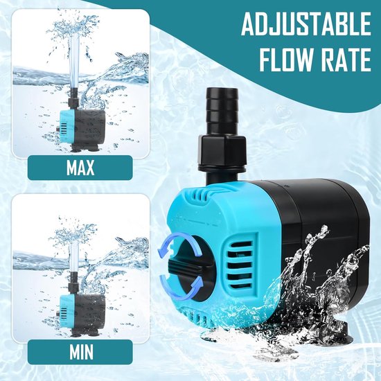 Mini-waterpomp 15W 1200L/H, ultrastille aquariumpomp met hoge slag, Mini dompelbaar, waterpomp dompelpomp transportpomp aquariumpomp fonteinpomp voor aquarium vijver tuin van Merkloos	 — afbeelding 2