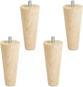 Set van 4 meubelpoten eiken ruw, H 100 mm / conisch Ø 45/25 mm met M8 draadstang van Sotech