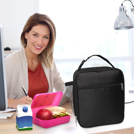 Draagbare geïsoleerde lunchtas - Koeltassen - 22x11x26cm - Waterbestendige lekvrije - Met zijvak van gaas - Voor werk school picknick buiten - Picknicktas - Zwart van Etechydra — afbeelding 3