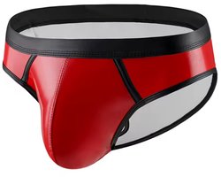 Strakke lederen slip heren - Pouch - Erotisch en sexy - Rood Zwart - Maat L/XL