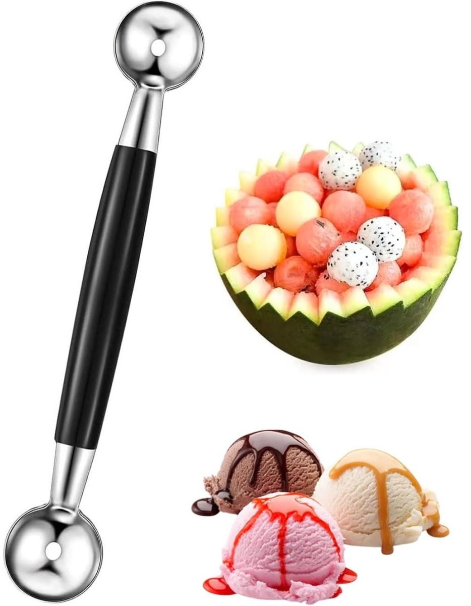 EXCITAT Lepel - Fruitlepel - Dubbelzijdige meloenlepel - Roestvrij staal - Scheplepel - Geschikt voor fruitschalen, feesten, fruitwinkels en restaurants - 18*3cm