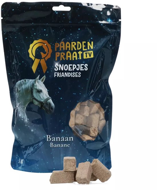 Paardenpraat TV Paardensnoepjes - Suikerarme Paardensnack - Paardenverzorging - Banaan Paardenpraat TV Paardensnoepjes - Suikerarme Paardensnack - Paardenverzorging - Banaan