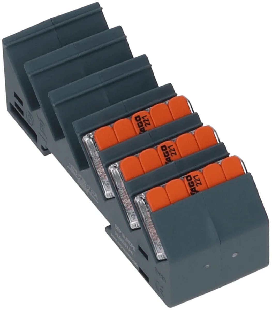 Lasklem houder voor DIN-rail | voor 6 st. Wago 5 voudig klemmen | DIN-rail adapter voor Wago 221 | Grijs | SEP