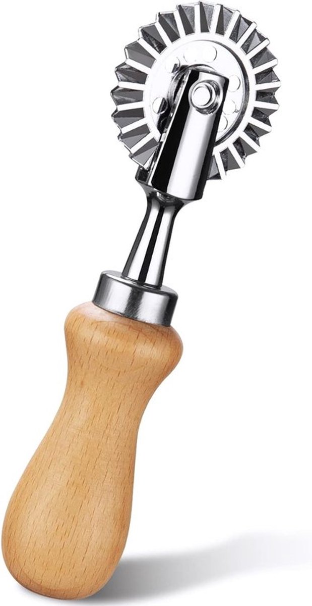 Crrynuo Deegsnijder - Cutter - Roller - Gekarteld - Deeg - Snijden - Keuken - Bakken - Roestvrij staal - Houten handvat