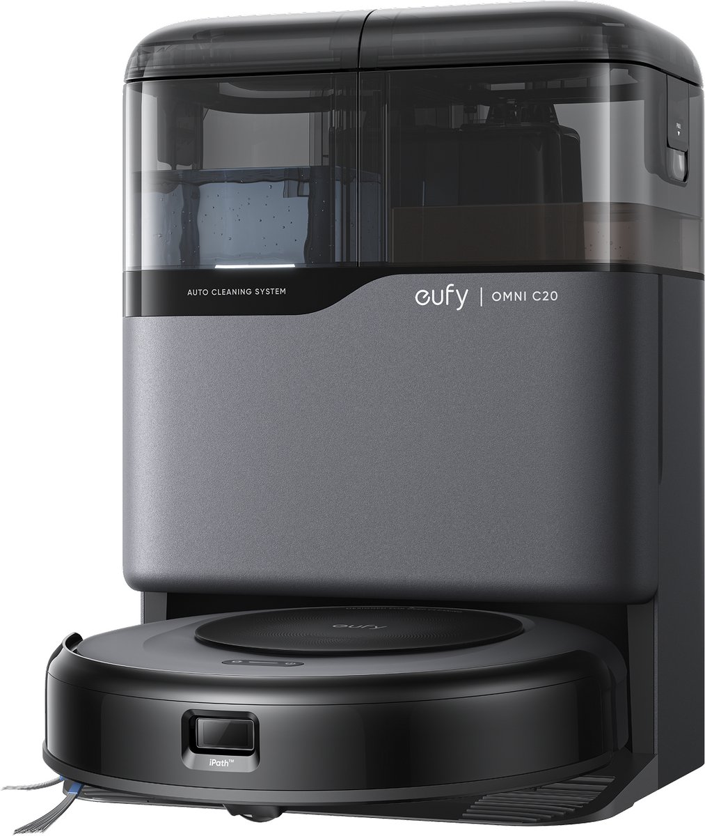 eufy Clean Omni C20 Robotstofzuiger met reinigingsstation - Robot Vacuum - 7.000 Pa Zuigkracht, Ronddraaiende Dweilpads, Met Objectdetectie, 8,5 cm Ultraplat Design, Zwart
