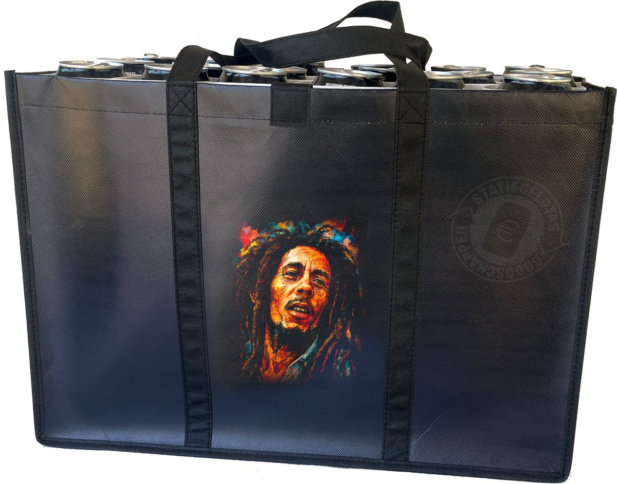 Bob Marley –Combiset Statiegeldtas - boodschappentas + 2 koelementen met eerbetoon aan iconische artiesten – met handig klittebandsysteem