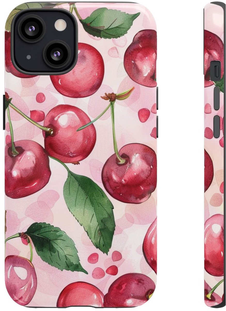 Aquarel Kersenpatroon – Glanzend Stevig Telefoonhoesje Geschikt voor iPhone 13