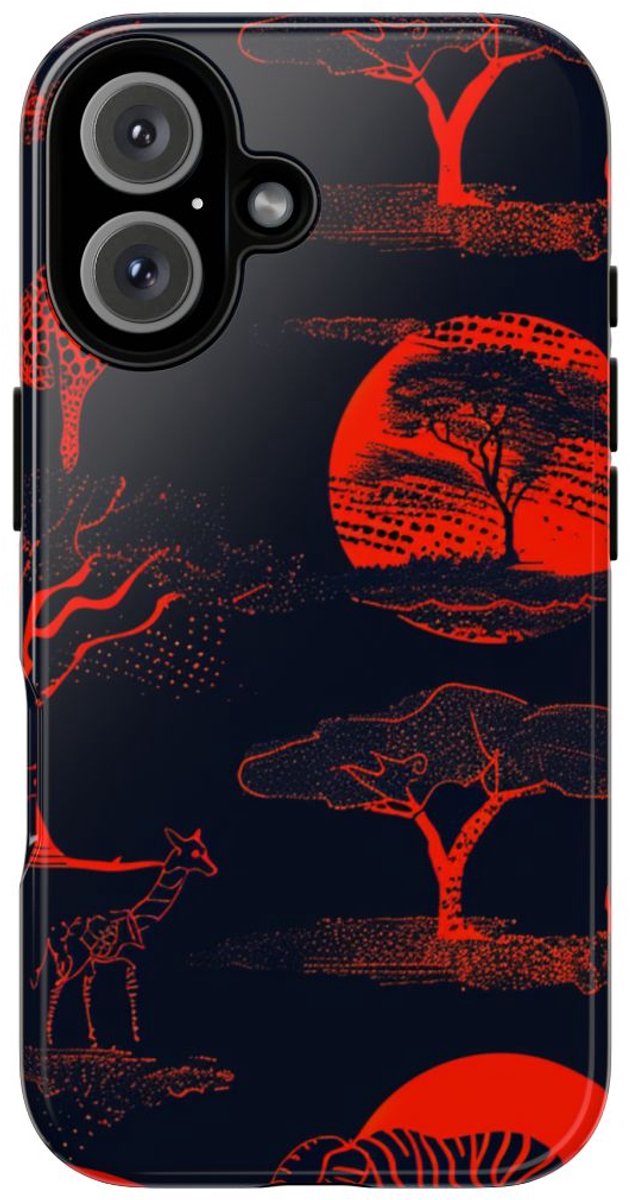 Rood Neon Afrikaans Dierenpatroon – Telefoonhoesje Geschikt voor iPhone 16