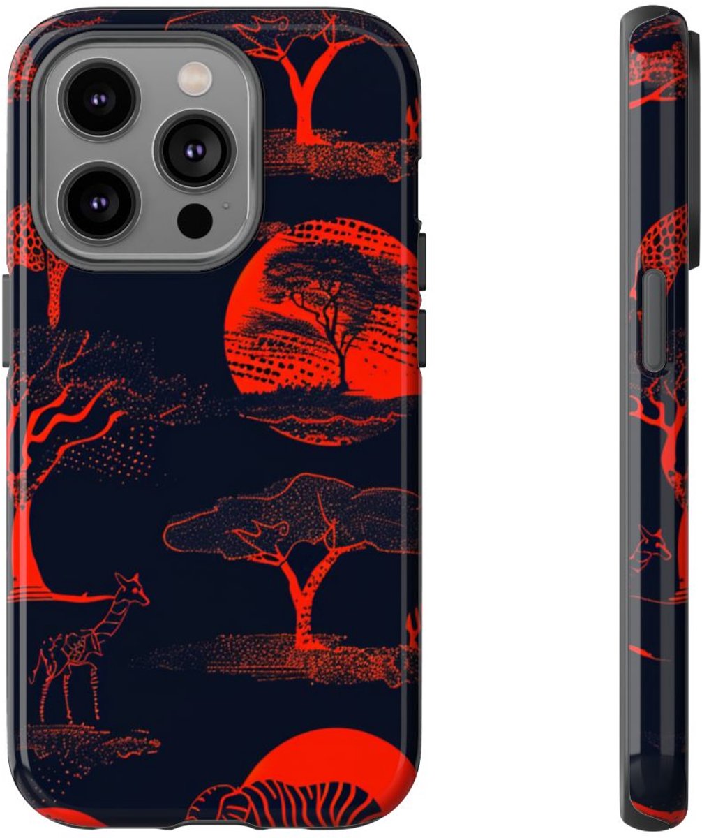 Rood Neon Afrikaans Dierenpatroon – Telefoonhoesje Geschikt voor iPhone 14 Pro