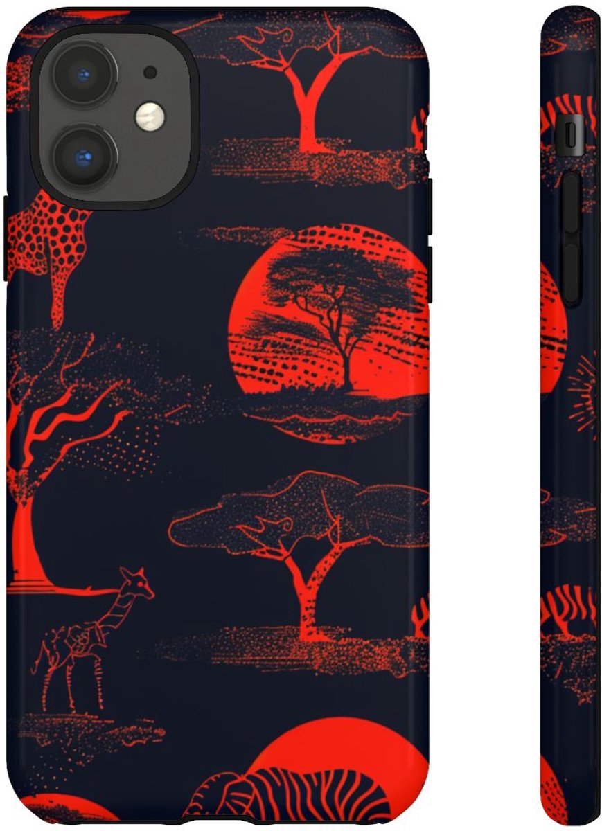 Rood Neon Afrikaans Dierenpatroon – Telefoonhoesje Geschikt voor iPhone 11