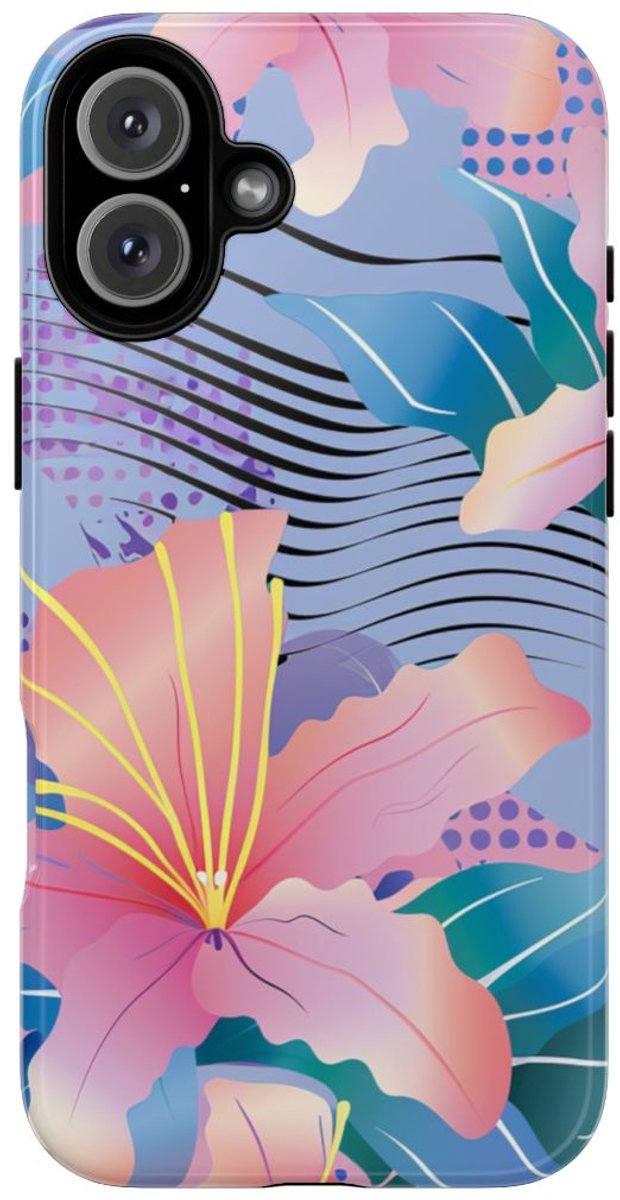 Roze Bloemenpatroon met Abstracte Accenten – Telefoonhoesje Geschikt voor iPhone 16 Plus
