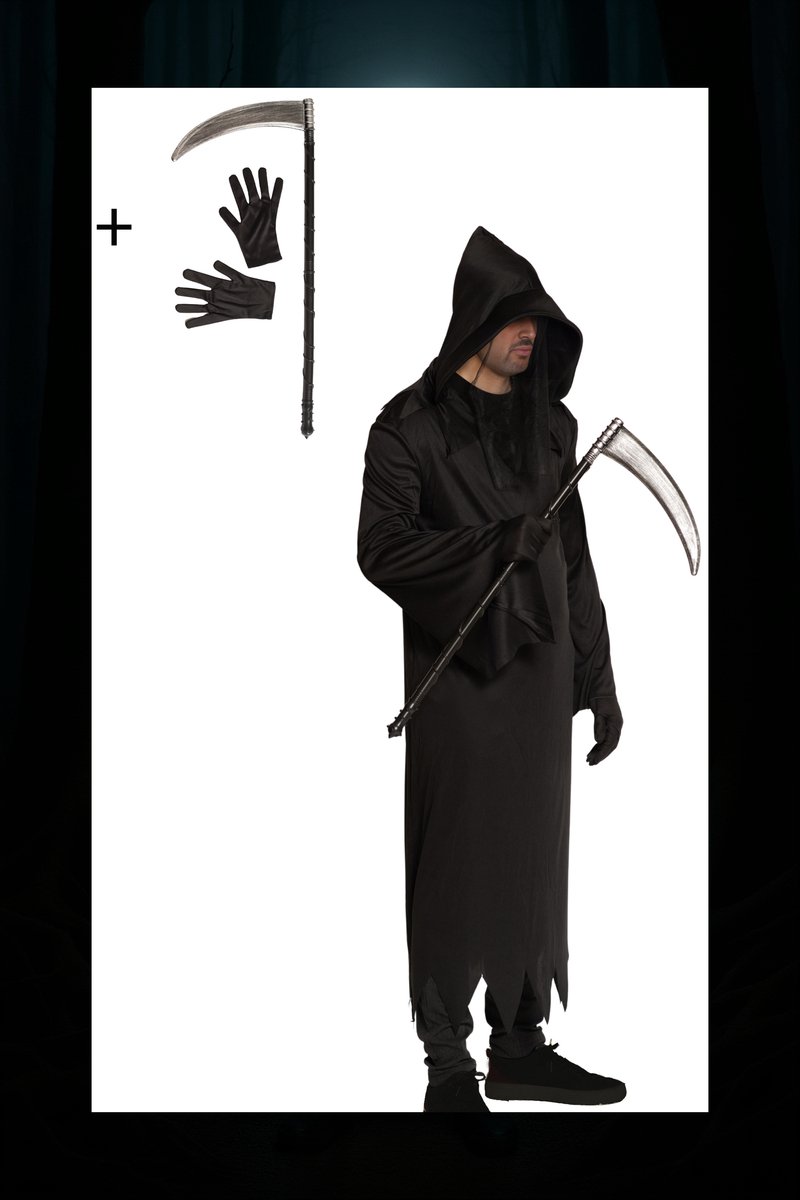 Halloween Costume De Faucheuse Adulte: 4 Pièces Déguisement Faucheur Ensemble - Cape Noire à