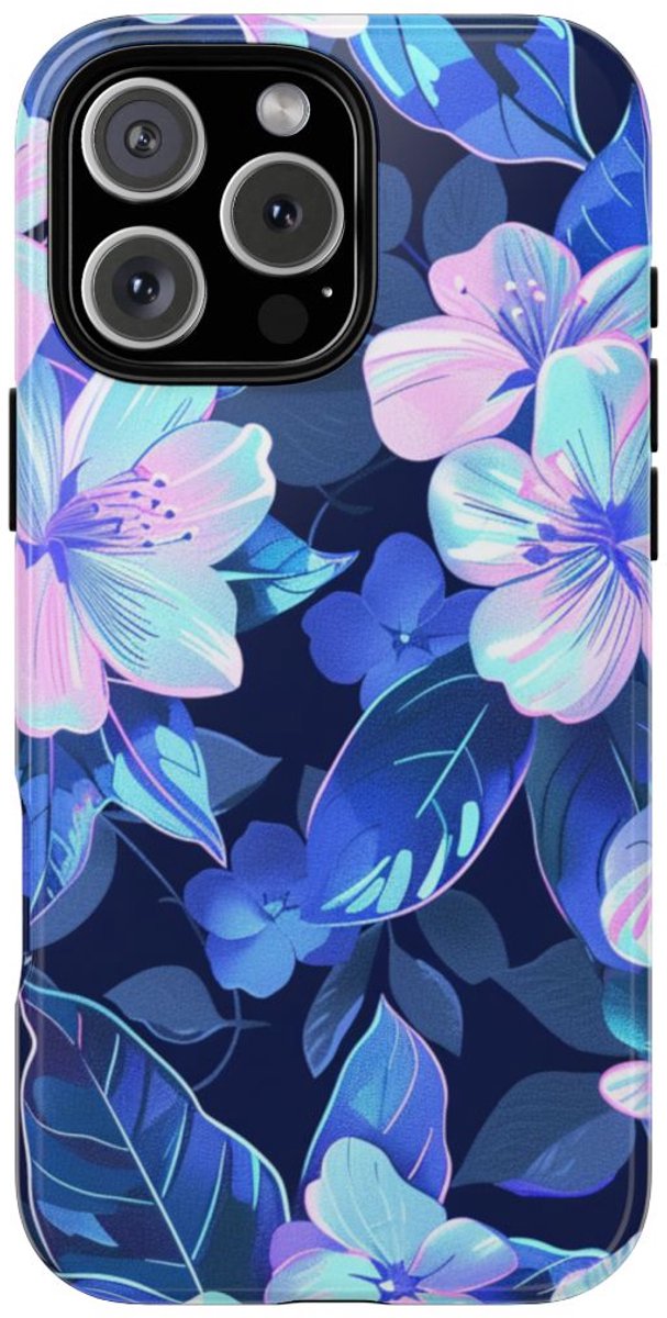Blauw-Roze Bloemenpatroon – Telefoonhoesje Geschikt voor iPhone 16 Pro Max