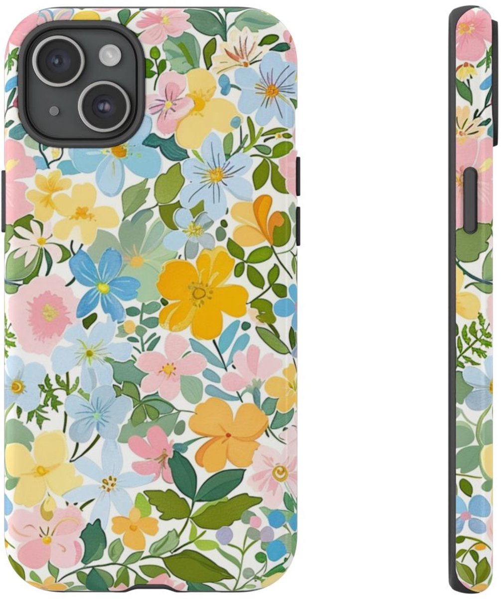 Vrolijk Pastel Bloemenpatroon – Telefoonhoesje Geschikt voor iPhone 15 Plus