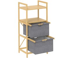 HOMCOM-Wäschekorb-Bambus, Polyester-44L x 34B x 96H cm-Naturholz