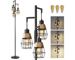 Rosnek Moderne Industriële Staande Lamp - 3 Dimbare Kooikappen - 175 cm Hoog - Traploos Dimbaar - Incl. 3x E27 LED-lampen - Voor Woonkamer, Slaapkamer & Kantoor
