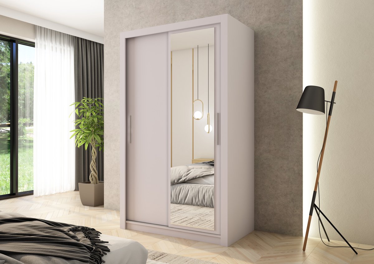 Promeubels - Kledingkast Miami - 120cm - Beige - met spiegel - Schuifdeur - Opbergkast