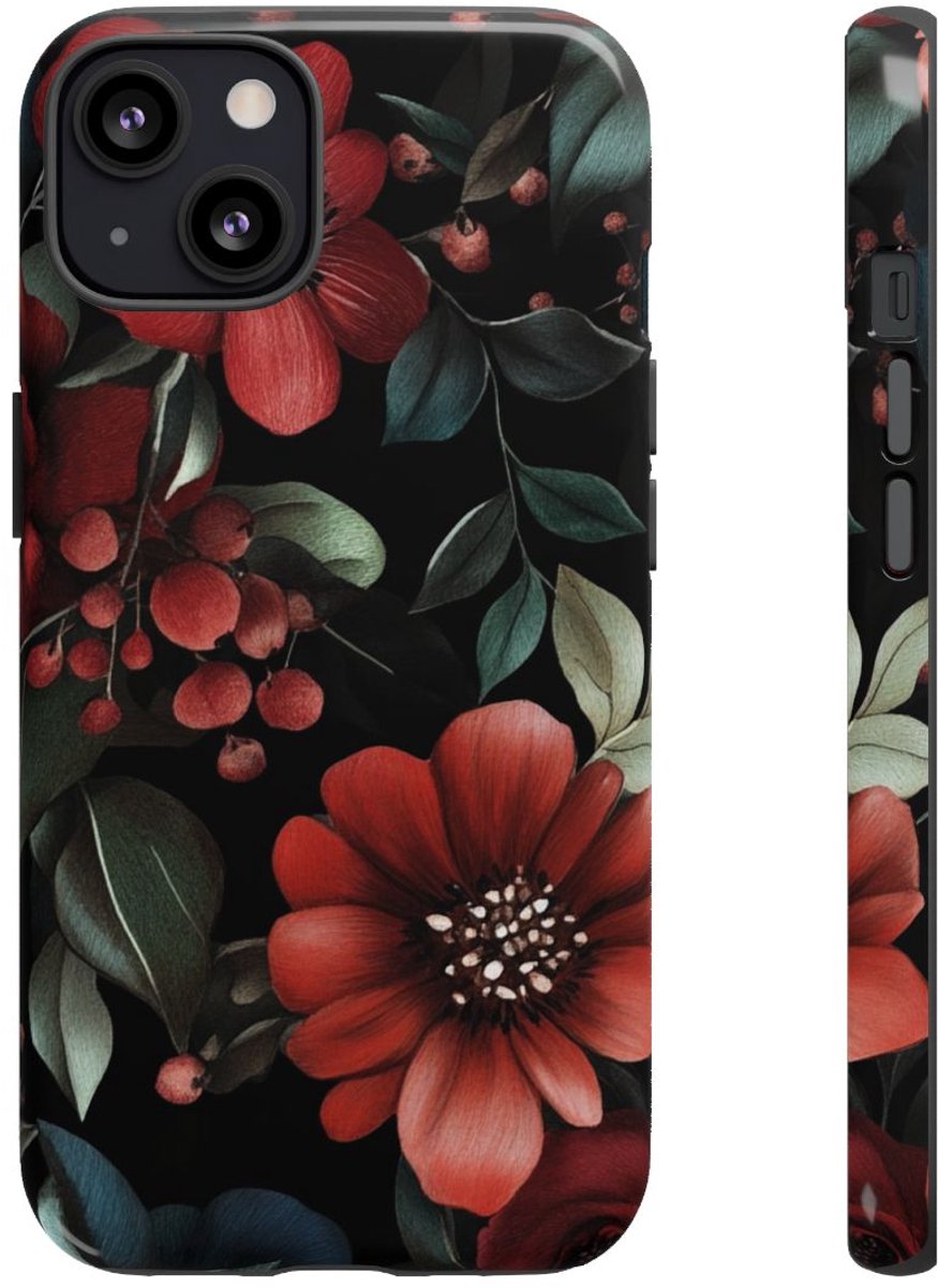 Dieprood en Groen Bloemenpatroon – Telefoonhoesje Geschikt voor iPhone 13