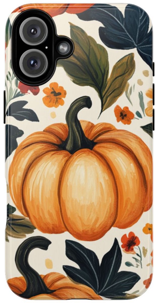 Herfst Pompoen en Bloemenpatroon – Telefoonhoesje Geschikt voor iPhone 16 Plus