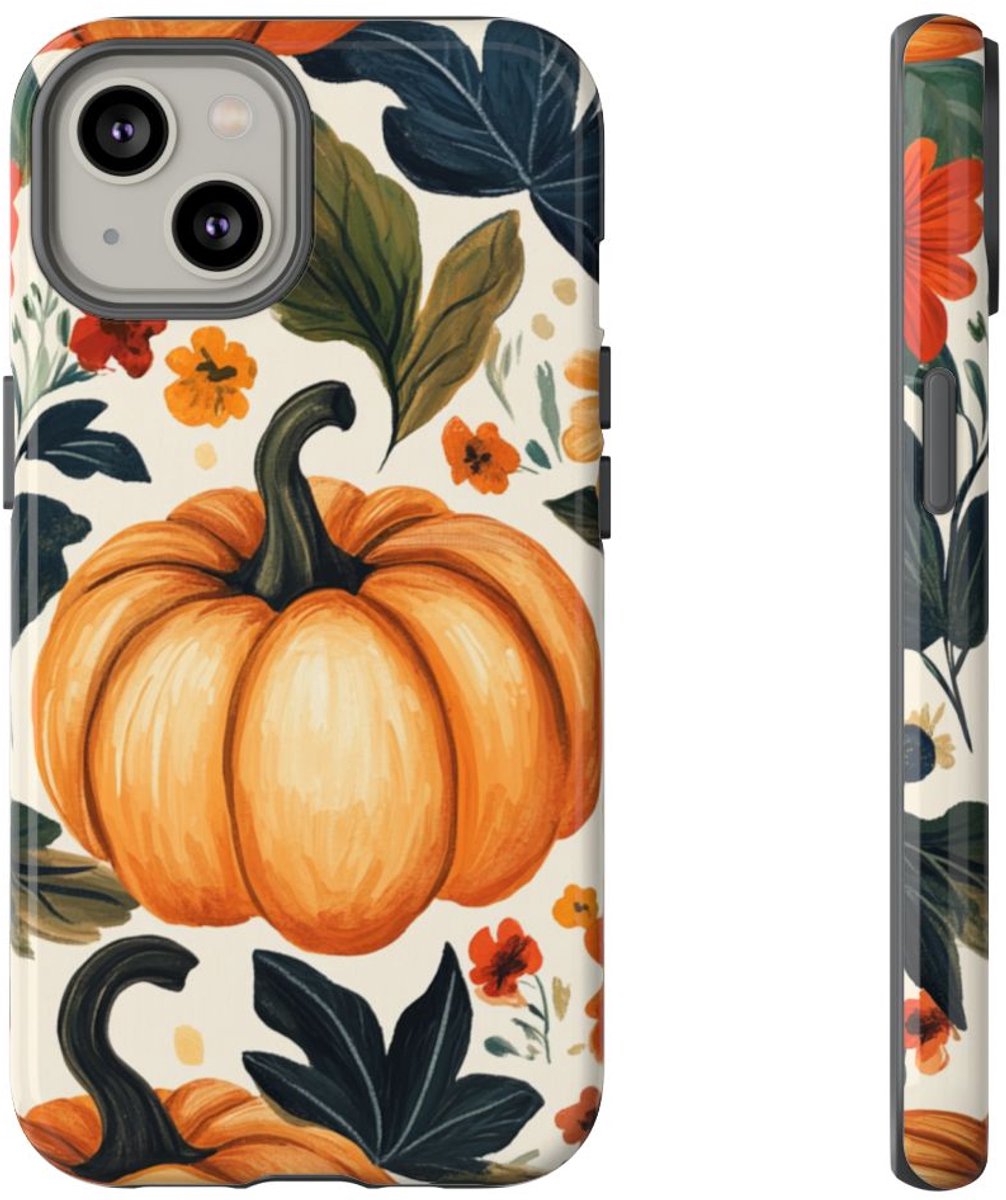 Herfst Pompoen en Bloemenpatroon – Telefoonhoesje Geschikt voor iPhone 14