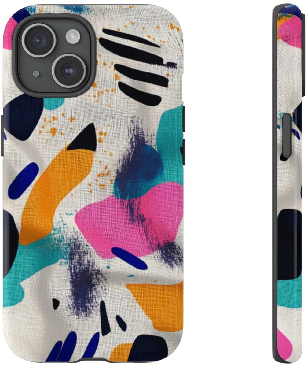 Kleurrijk Abstracte Vormenpatroon – Telefoonhoesje Geschikt voor iPhone 15