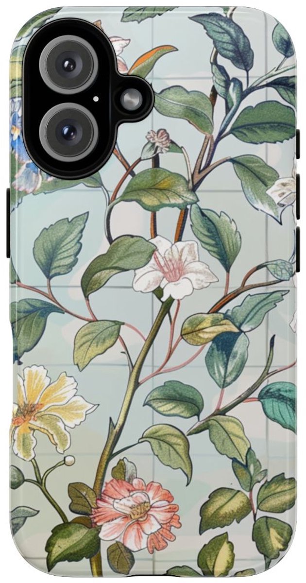 Vintage Bloemenpatroon met Vlinders – Telefoonhoesje Geschikt voor iPhone 16