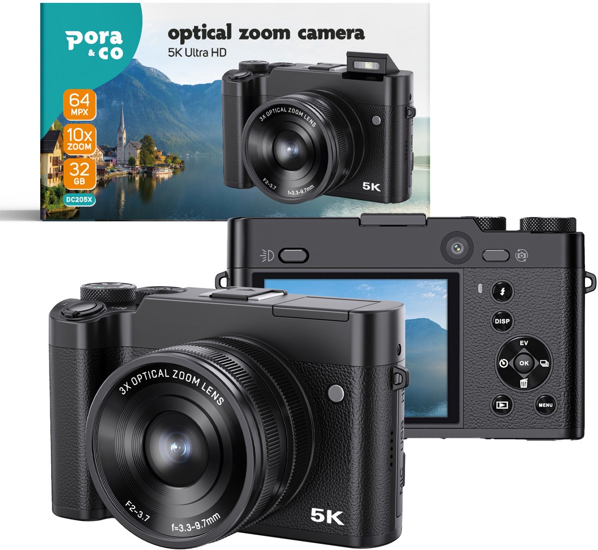 Compacte 5K Digitale Camera - 64MP Digitale Camera met 3 X Optische Zoom 2X Digital zoom - Beginnersvriendelijk - Inclusief 32GB SD-kaart thumbnail 4