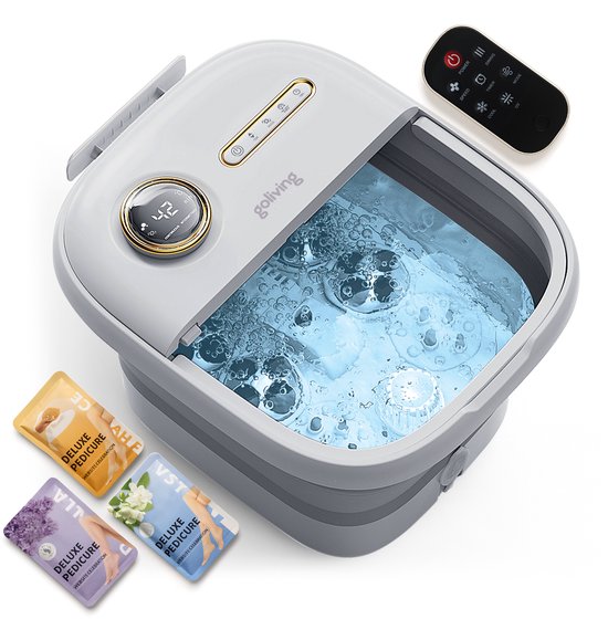Goliving Automatische Voetenbad - Incl. 3x Badzout - Voetmassage Apparaat - Inklapbaar Voetbad Met Massage - Verwarming tot 48°C- Afstandsbediening - Wit