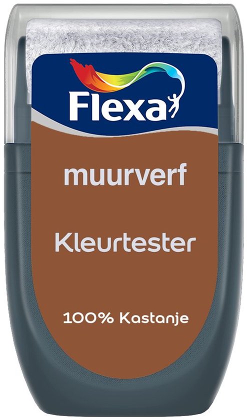 Flexa Kleurtester muurverf 100% Kastanje met een bruin-oranje tint.