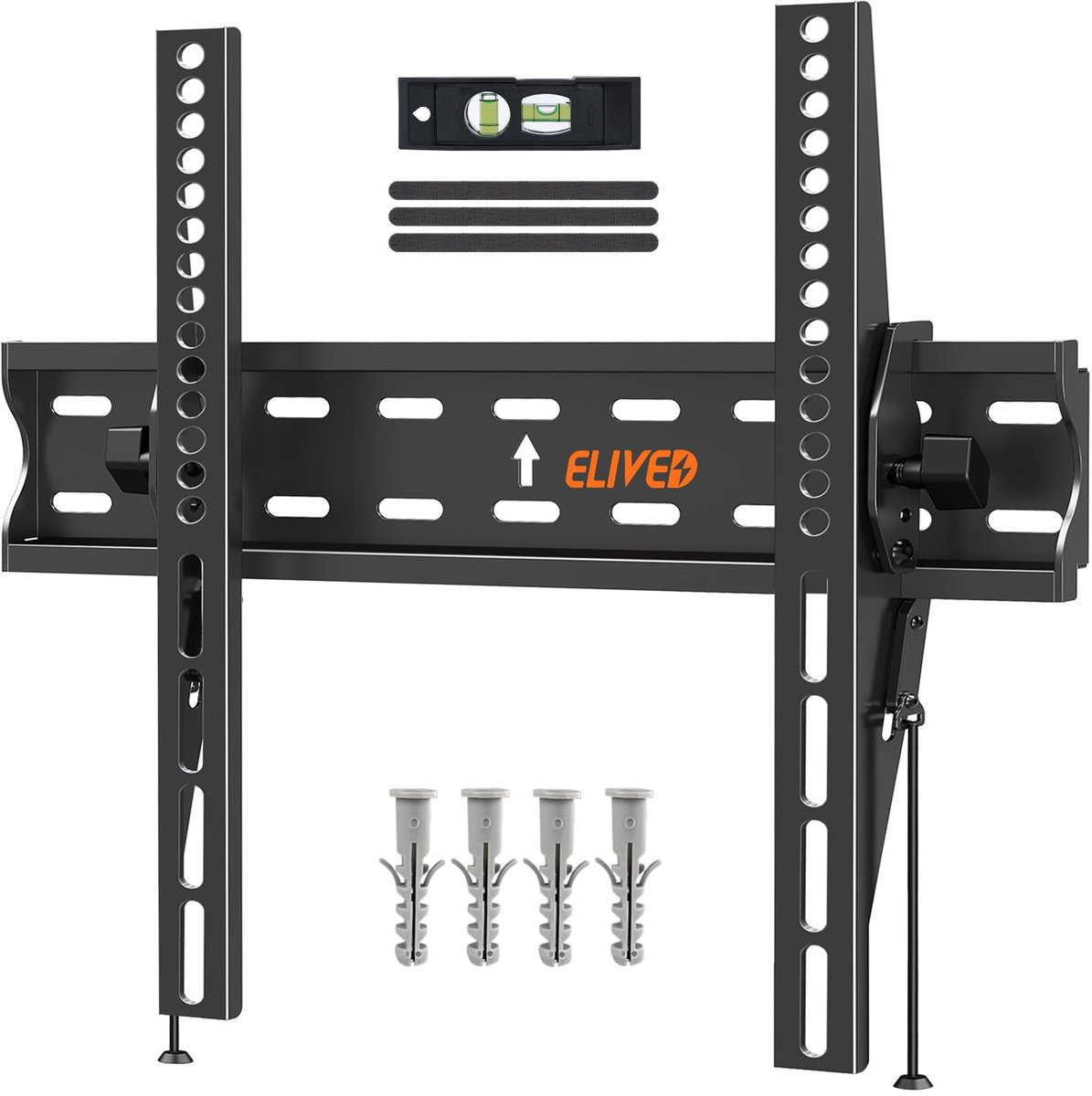 ELIVED TV-muurbeugel Kantelbare tv-muurbeugel voor de meeste 26-60 inch platte en gebogen LED-, LCD-, OLED- en plasma-tv's tot 45 kg met maximale VESA-breedte van 400x400 mm, kantelbare tv-beugel EV007