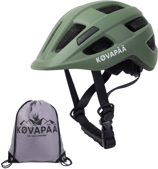 Køvapää® Lappi Fietshelm – Maat S/M (52–56 cm) – Inclusief Opberghoes en Regenhoes - Groen