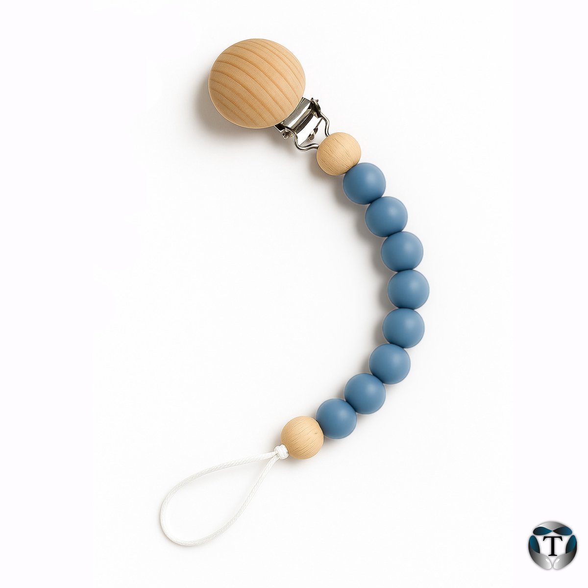 Speenkoord | Fopspeenkoord | Hulpmiddel Speen | Kralen | Jeans Blue | Silicoon | Hout | Houten Clip | Babyshower | Kraamcadeau | Jongen & Meisje | Baby | Speen | Speenketting | TheOldOmen |